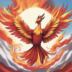 Create a manga cover featuring a majestic phoenix bird with fire wings