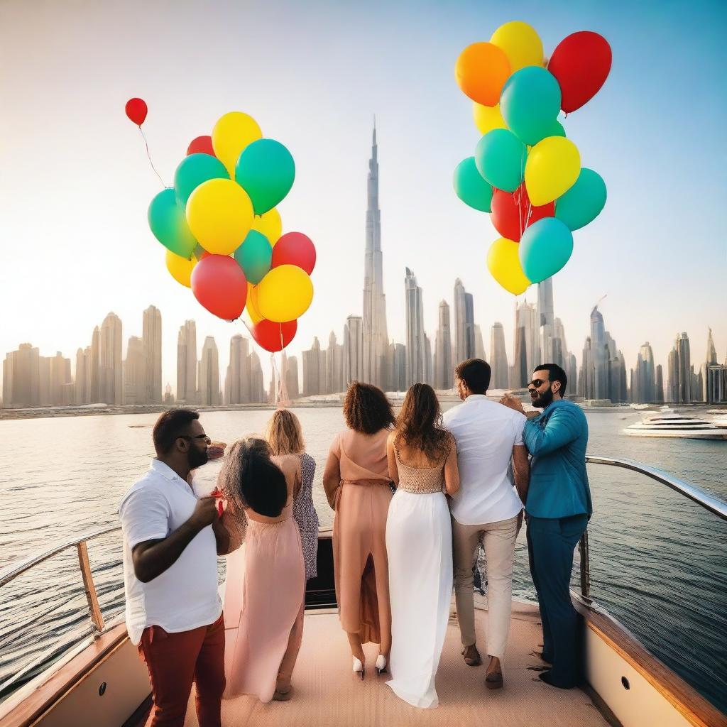 A vibrant birthday party on a luxurious yacht in Dubai