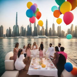 A vibrant birthday party on a luxurious yacht in Dubai