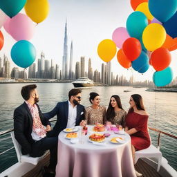 A vibrant birthday party on a luxurious yacht in Dubai