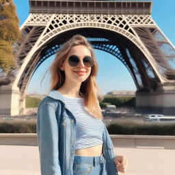 A vibrant image of an 18-year-old standing in front of the Eiffel Tower