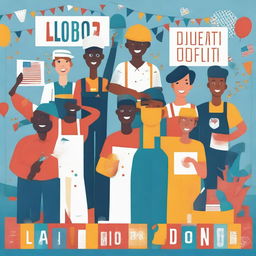 A vibrant and cheerful Labor Day print featuring various workers in different professions, celebrating their hard work and dedication