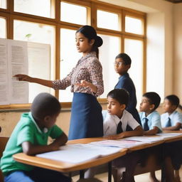 A group of children studying English in a classroom setting