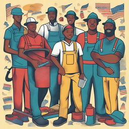 A colorful and uplifting Labor Day print showcasing workers from various professions