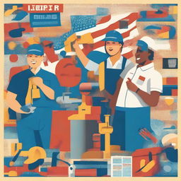 A colorful and uplifting Labor Day print showcasing workers from various professions