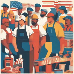 A colorful and uplifting Labor Day print showcasing workers from various professions