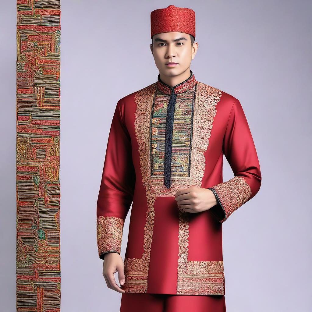 A detailed and stylish design of a traditional baju, featuring intricate patterns and vibrant colors