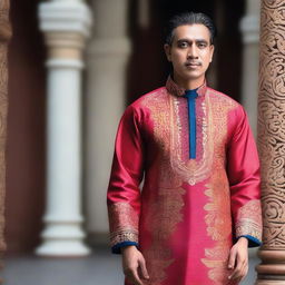 A detailed and stylish design of a traditional baju, featuring intricate patterns and vibrant colors