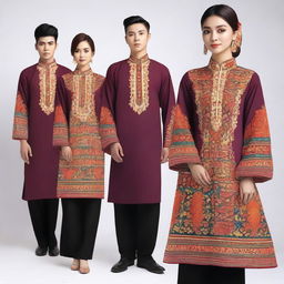 A detailed and stylish design of a traditional baju, featuring intricate patterns and vibrant colors