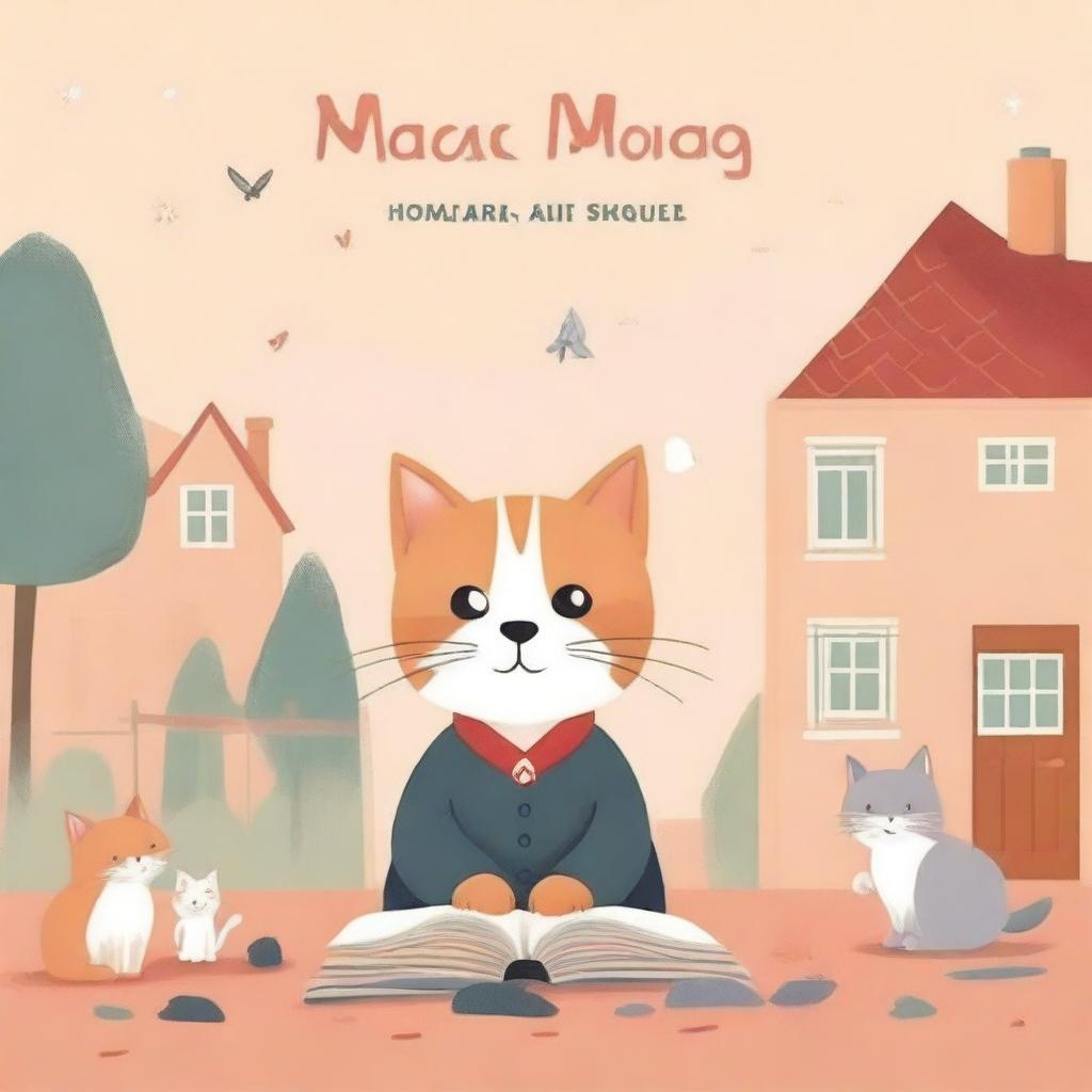 A charming book cover depicting a heartwarming story of a cat living in an orphanage