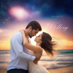 Create a romance book cover featuring a couple kissing on the front