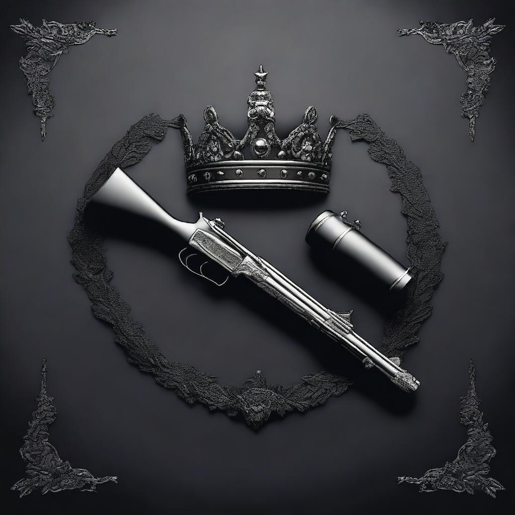 Design a dark romance book cover featuring a crown and a gun on the cover page