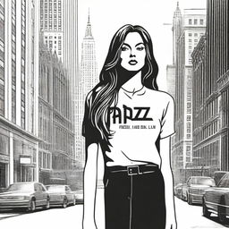 A female with long hair stands against the backdrop of New York City, and a bad boy stands nearby