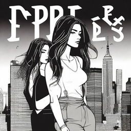 A female with long hair stands against the backdrop of New York City, and a bad boy stands nearby