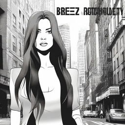 A female with long hair stands against the backdrop of New York City, and a bad boy stands nearby