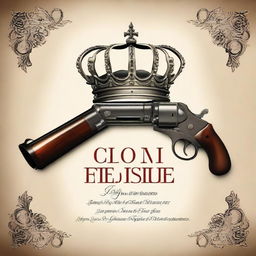 Design a romance book cover featuring a crown and a gun on the cover page