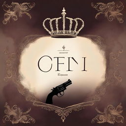 Design a romance book cover featuring a crown and a gun on the cover page