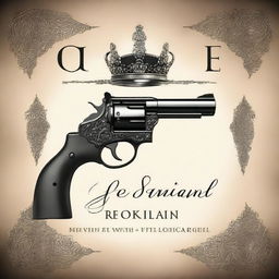 Design a romance book cover featuring a crown and a gun on the cover page