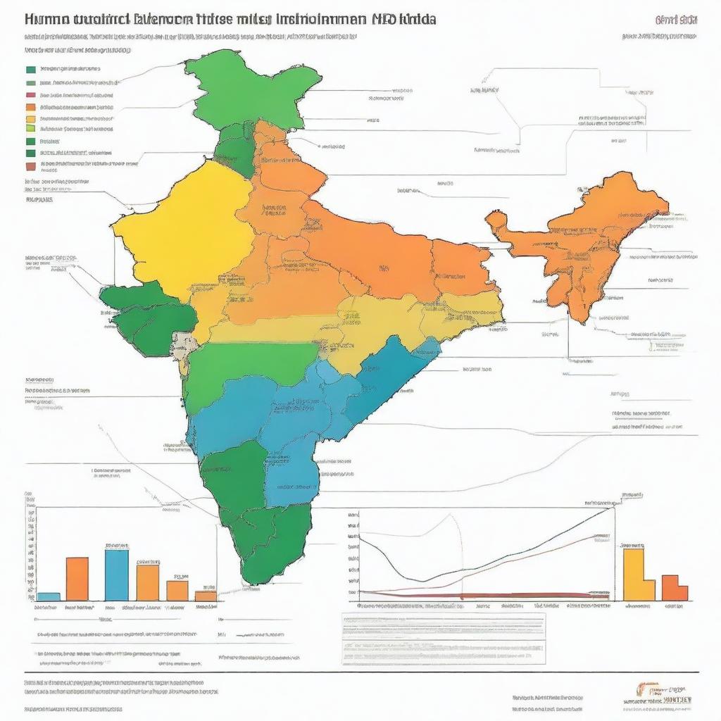 A detailed graph illustrating the Human Development Index (HDI) of India over the years, integrated with a map of India