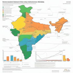 A detailed graph illustrating the Human Development Index (HDI) of India over the years, integrated with a map of India