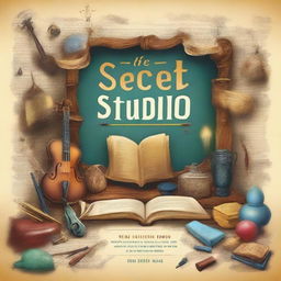 Create a captivating book cover titled 'The Secret Studio: Where Legends are Made'