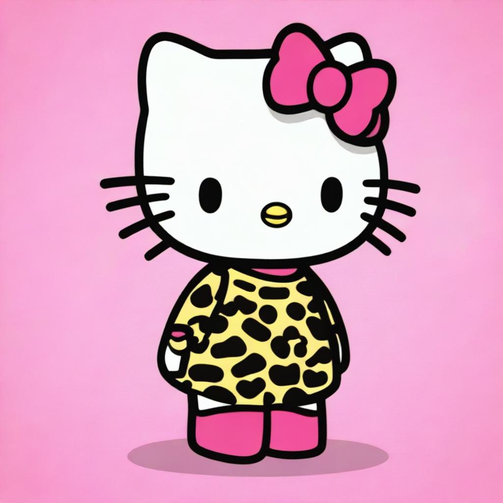 A cute image of Hello Kitty wearing leopard print clothing