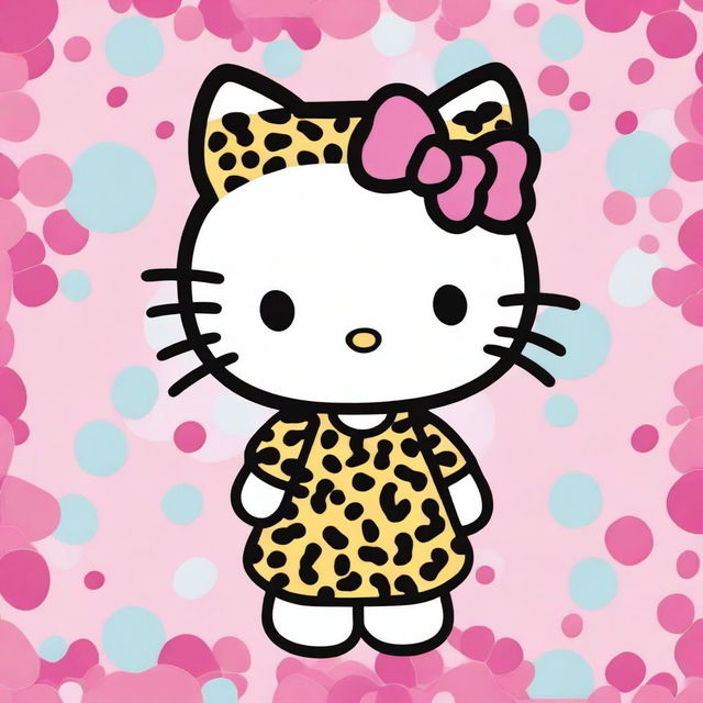 A cute image of Hello Kitty wearing leopard print clothing