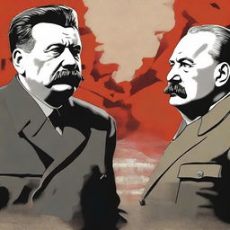 A dramatic depiction of the rise and fall of Stalin and Lenin, showcasing key moments in their political careers