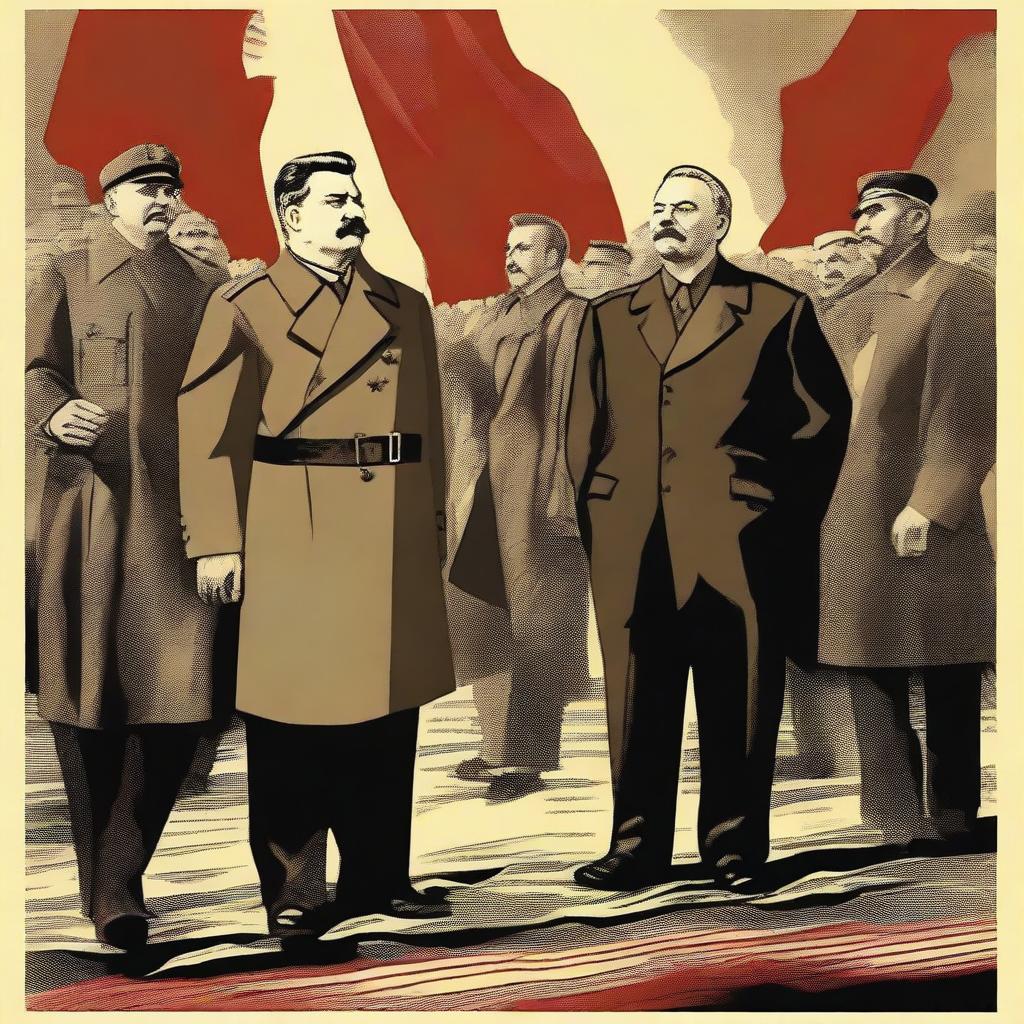 A dramatic depiction of the rise and fall of Stalin and Lenin, showcasing key moments in their political careers