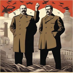 A dramatic depiction of the rise and fall of Stalin and Lenin, showcasing key moments in their political careers