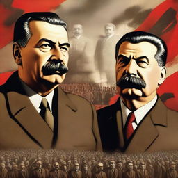 A dramatic and historical depiction of the rise and fall of Stalin and Lenin, showing key moments from their lives and political careers