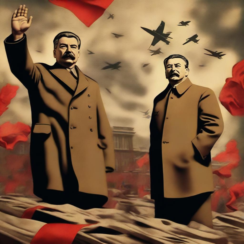 A dramatic and historical depiction of the rise and fall of Stalin and Lenin, showing key moments from their lives and political careers