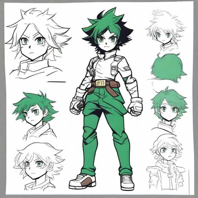 A horizontal image showing a step-by-step drawing tutorial of Midoria (Deku) from My Hero Academia