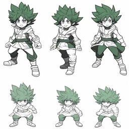 A horizontal image showing a step-by-step drawing tutorial of Midoria (Deku) from My Hero Academia