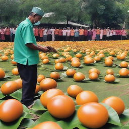 Orang tua duduk di atas kursi roda, didorong oleh seorang pemuda di sebuah taman yang hijau dan indah