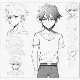 A step-by-step drawing tutorial for creating an anime-style male character