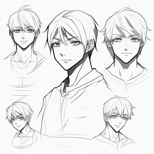 A step-by-step drawing tutorial for creating an anime-style male character