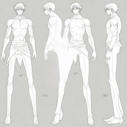 A step-by-step drawing of an anime man, starting from the basic outline and gradually adding more details until the final, fully detailed figure is complete