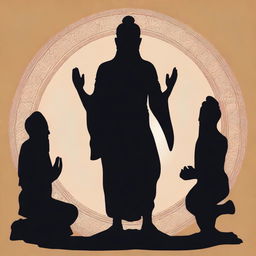 A silhouette or low keylight image of an Indian saint with a long beard standing and meditating in Vrikshasana (single leg pose)