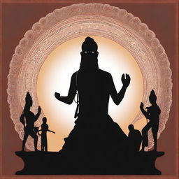 A silhouette or low keylight image of an Indian saint with a long beard standing and meditating in Vrikshasana (single leg pose)