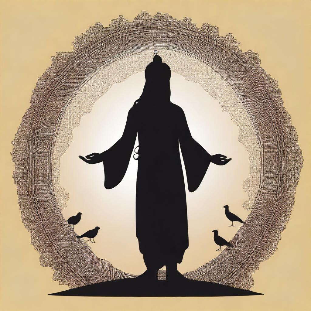 A silhouette or low keylight image of an Indian saint with a long beard standing and meditating in Vrikshasana (single leg pose)