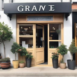 The exterior of a cozy coffee shop with white walls and light wood accents