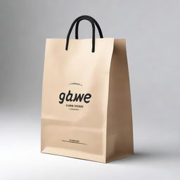 A takeaway bag designed to match the theme of a cozy coffee shop with white and light wood accents