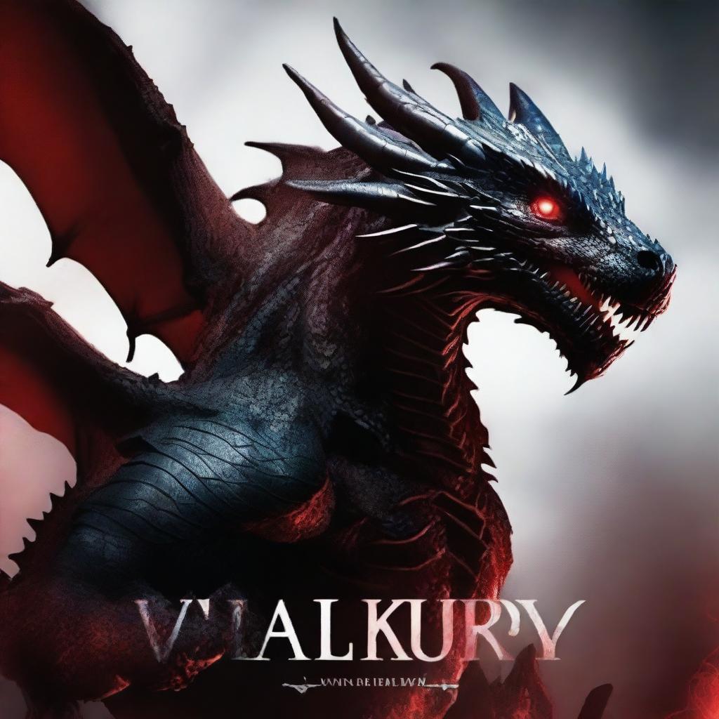 Create a book cover featuring a dark and scary dragon with deep red eyes