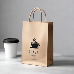 A takeaway bag designed to match the theme of a cozy coffee shop