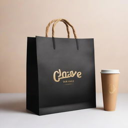 A takeaway bag designed to match the theme of a cozy coffee shop