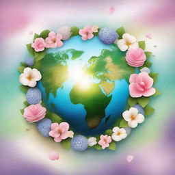 An artistic depiction of Earth with elements of love surrounding it, resembling a world of romance