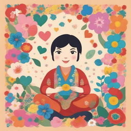 A character named Bumi surrounded by flowers and love symbols on an A4-sized canvas