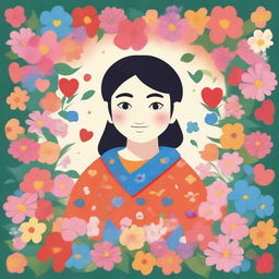 A character named Bumi surrounded by flowers and love symbols on an A4-sized canvas