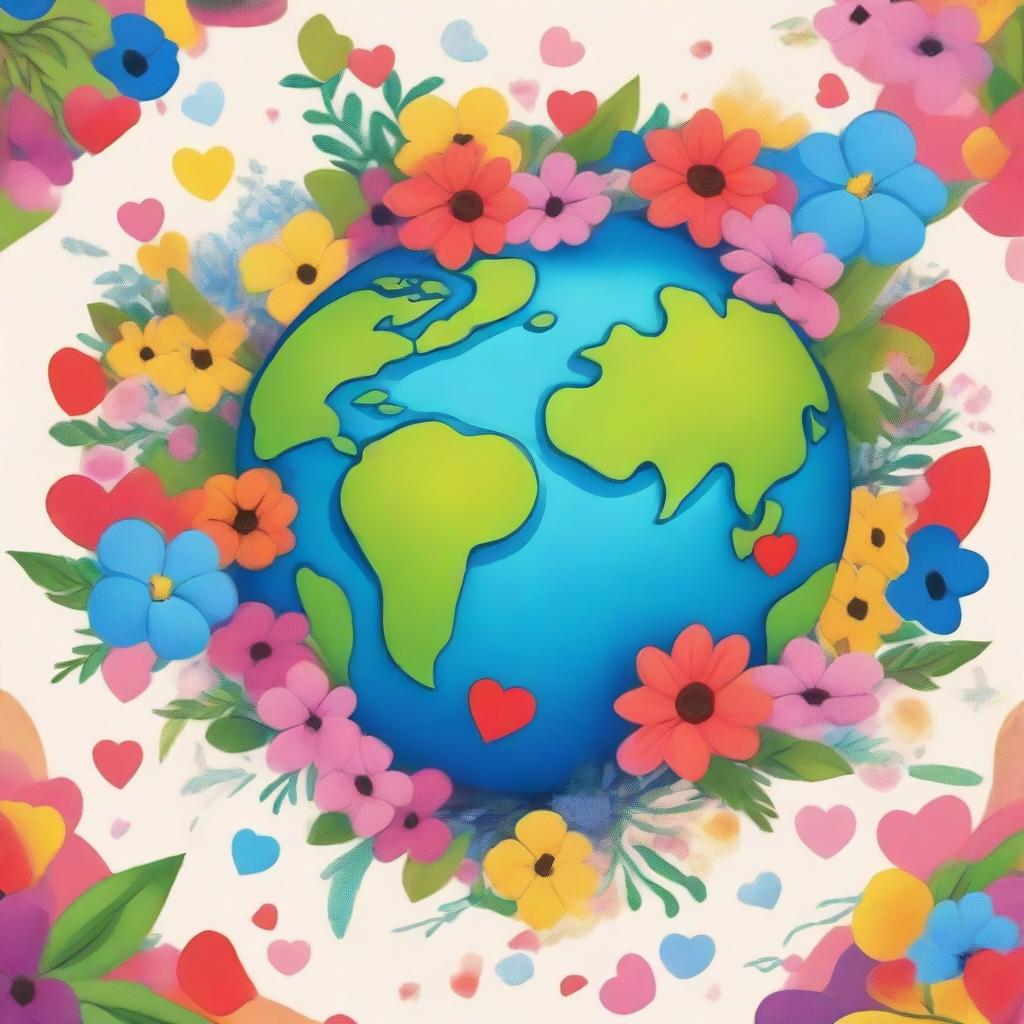 An image of the Earth surrounded by flowers and love symbols on an A4-sized canvas